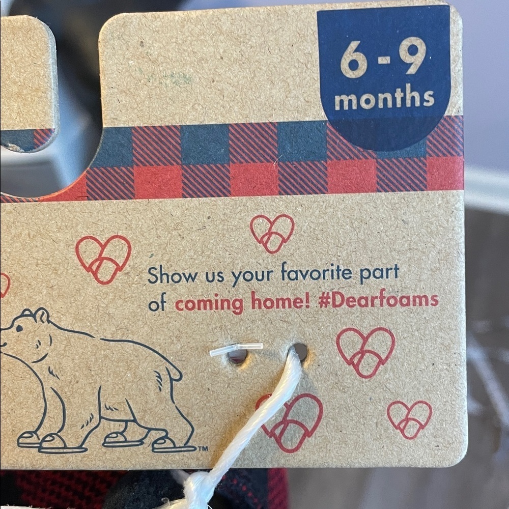 Dearfoams Memory Foam Red Black Buffalo Check Baby Bear Limited Edition Slippers - Picture 5 of 16
